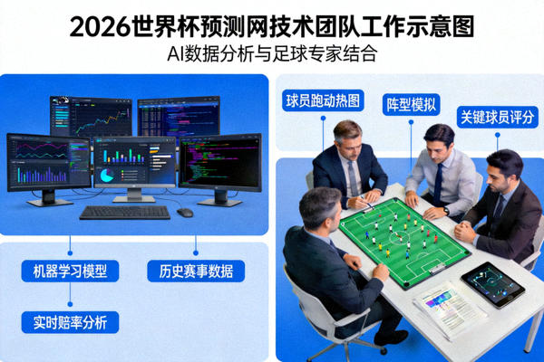 2026世界杯预测网技术团队工作示意图 - AI数据分析与足球专家结合