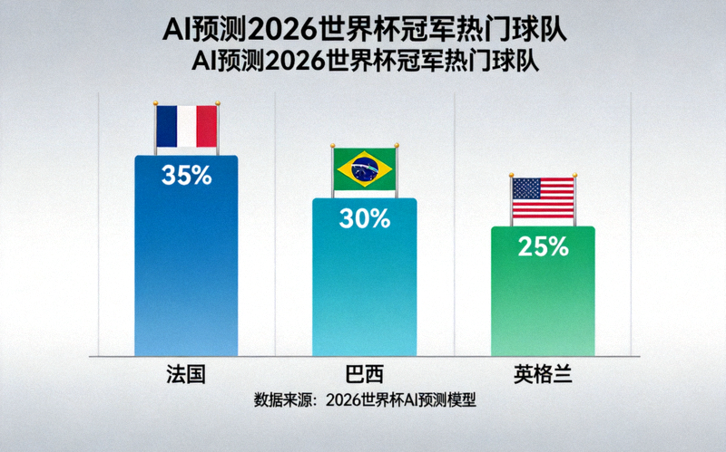 AI预测2026世界杯冠军热门球队可视化图表 - 法国、巴西、英格兰位列前三
